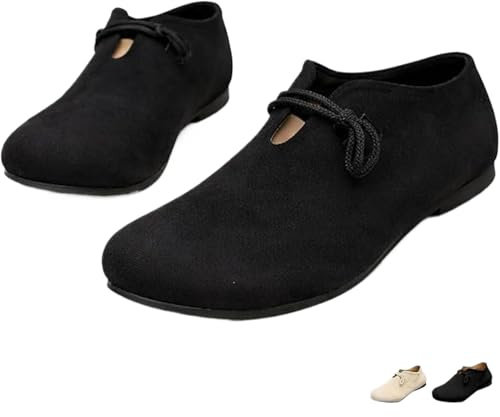 Grassi da balletto larghi da donna, ortopedici in pelle scamosciata Mary Jane, scarpe basse casual antiscivolo morbide e comode per l'uso quotidiano, Nero , 39 EU
