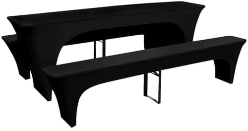 Mangloder Lot de 3 housses extensibles pour table et bancs de bière - Noir - 220 x 50 x 80 cm - Élastiques - Antidérapantes - Lavables - Résistantes aux rayures - Housse de protection universelle pour