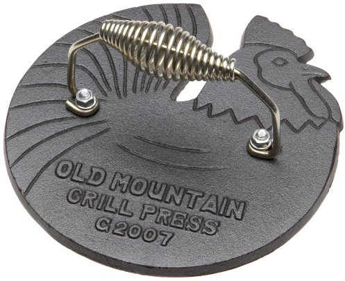 Old Mountain Pre Seasoned Rooster Shaped Bacon / Grill Press, 7 1/2 Inch Diameter