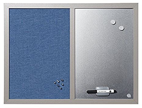 Bi-Office Blue Bells - Tableau Mixte, d'Affichage en Tissu Bleu et Magnétique Argent, 60 x 45 cm, Cadre en MDF Perle