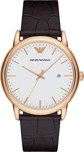Emporio Armani Watch for Men, Two Hand Date Movement, 43 mm Rose Gold Stainless Steel Case with a Leather Strap, AR2502