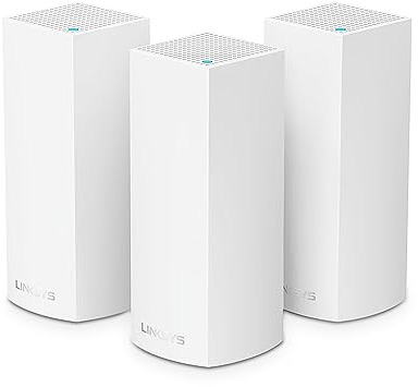 Linksys Système Wi-Fi 5 Mesh Triple Bande Velop Whw0303 Ac2200 (Routeur Wlan, Répéteur Amplificateur de Signal Jusqu&Apos;à 525 M2, pour Plus de 60 Appareils, 6 Ports ethernet, Pack de 3, Blanc)