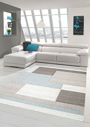 Traum Living Designer Stanza Tappeto Tappeto Moderno Moquette Mucchio Basso con Il Colore Diamanti Taglio Contorno Pastello Blu Crema Beige Größe 60x110 cm
