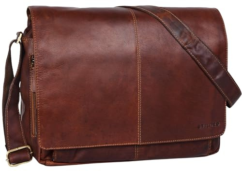 STILORD Alex Vintage Ledertasche Männer Frauen Businesstasche zum Umhängen 15,6 Zoll Laptoptasche Aktentasche Unitasche Umhängetasche Leder Farbe:cognac - dunkelbraun