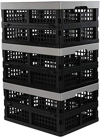 Jekiyo 16-Liter Folding Crates Storage, Collapsible Basket Plastic Set of 3