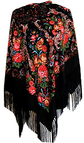 Damen stilvoller, russischer Schal, Tuch,Folk-Stil (110 x 110 cm)