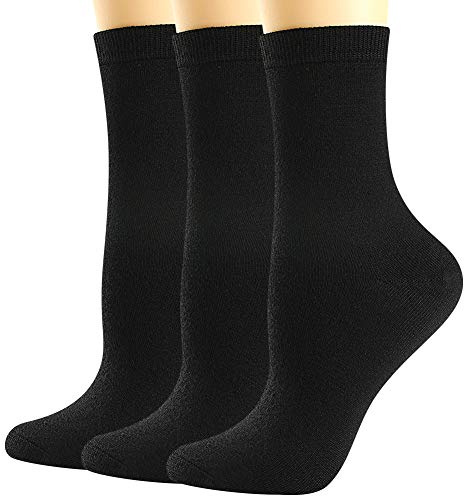 BISOUSOX Merino Wool Socks for Women, Thin & Warm No-Bulk Black Dress Crew Socks for Boots, Loafers & Office Wear