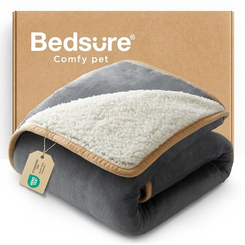 Bedsure Waterproof Dog Blankets for Small Dogs - Small Cat Blanket Washable for Couch Protection, Sherpa Fleece Puppy Blanket, Soft Plush Reversible Throw Furniture Protector, 25X35, Grey