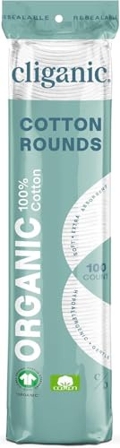 Cliganic Organic Cotton Rounds for Face (100 Count) | Makeup Remover Pads, Hypoallergenic, Lint-Free | 100% Pure Cotton