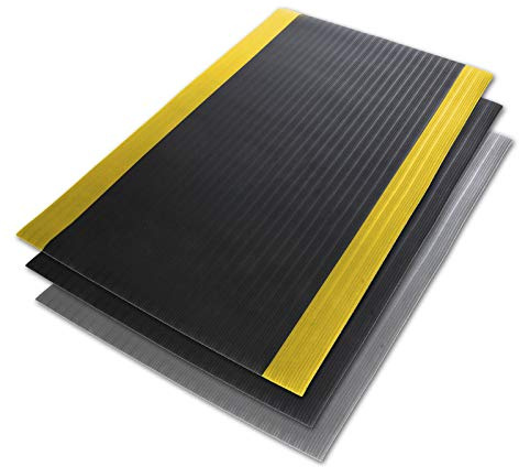Floordirekt Anti-Ermüdungsmatte Softer-Work-Mat 90 x 100 cm, Schwarz-Gelb - Ergonomische Arbeitsplatzmatte - Gerippte, Rutschhemmende & dämpfende Oberfläche