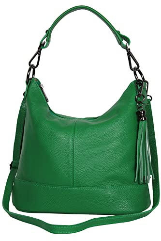 AMBRA Moda GLX09 - Damen Handtasche Schultertasche Beutel aus Echtleder (Grün)