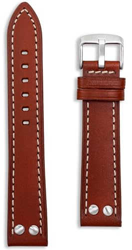 Pilot Leather Aviator Watch Strap | 18mm 20mm 22mm | Black Brown Tan Blue | Flieger Rivet Military Style | Vintage WW2 Design | Riveted Ends | Spring Bars & Tool Included