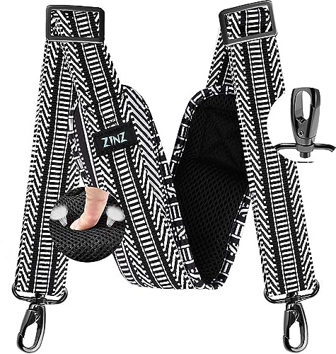 77 pulgadas Correa de Hombro, Correa de Bolsa Universal con Cojín Fijo Ultra Grueso y Hebillas de Doble Equilibrio para Bolsa de Hombro,Equipaje,Cámara,Bandolera,etc - Telar Jacquard Blanco Negro