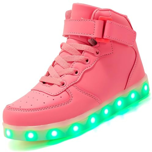 Chaussures de Sport Lumineuses pour Enfants, Baskets Montantes Clignotantes avec Chargeur USB, pour Filles et Garçons, Cadeau d'halloween et de Noël Xmas (28,C-Pink)