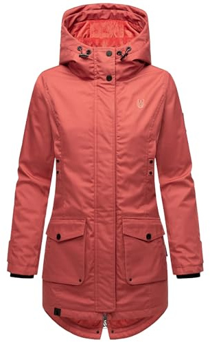 Navahoo Damen Übergangsjacke Warmer Kurzmantel Regenjacke mit Kapuze Brinjaa Rouge Gr. S