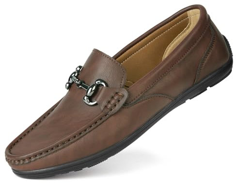 Mocasines de cuero para hombre, mocasines de negocios, sin cordones, para conducir, marrón oscuro, 46 EU