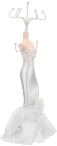 EXCEART White Tabletop Jewelry Display Stand, Medium Fish Tail Design, Metal and Cloth Holder for Necklaces, Earrings, Rings, Bracelets, Home Decor, 10.6 X 3.1 X 1.6 Inches