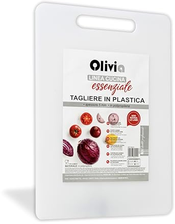 IPEA Tabla de cortar de plástico rectangular para verduras, frutas, alimentos – Tabla de cocina multiusos para cortar y servir aperitivos, pan, queso – Bandeja lavable blanca