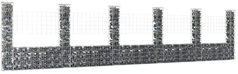 ShGaxin Cesta de gaviones Forma de U 6 Postes de Hierro, Gaviones para Muros, Arriate De Gaviones, Cesta De Piedra Gaviones, 620x20x150 cm