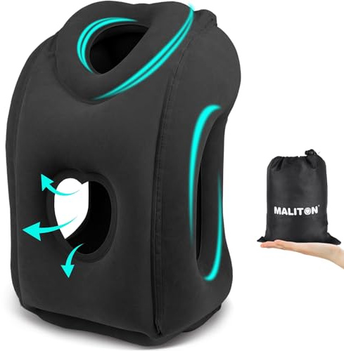 Maliton Oreiller de Voyage Gonflable, Coussin de Voyage Pliable avec Support d'appui-tête Gonflable Portable pour Dormir en Avion, Train, Maison ou Bureau-Noir