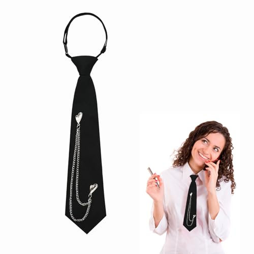 Luckyvestir Damen-Krawatte, vorgebunden, schwarz, verstellbare Damenkrawatte im Punk-Stil, Schwarz 4, 11.02in*2.75in