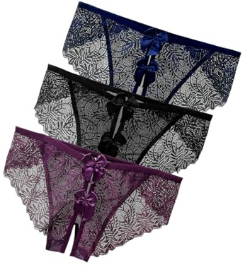 ISAKEN Mutandine Sexy in Pizzo per Donne con Fondo Aperto - Culotte, Perizoma, Tanga G-String a Vita Bassa
