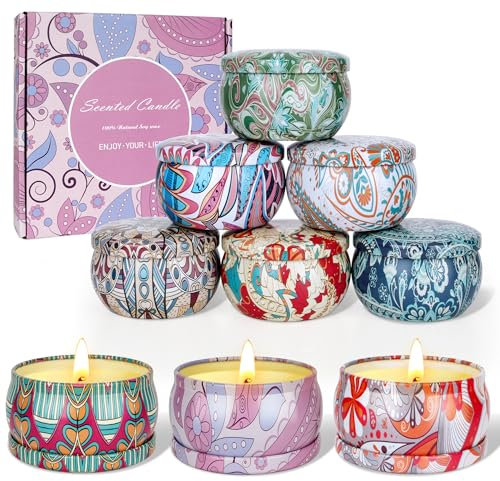 Duftkerzen Set für Frauen, Weihnachts Geschenk, 9 Stück Dufted Kerzen mit Deckel,180 Std,100% Soja-Wachs, Tragbare Reise Zinnkerzen für Stressabbau, Geburtstag Gift für Familie