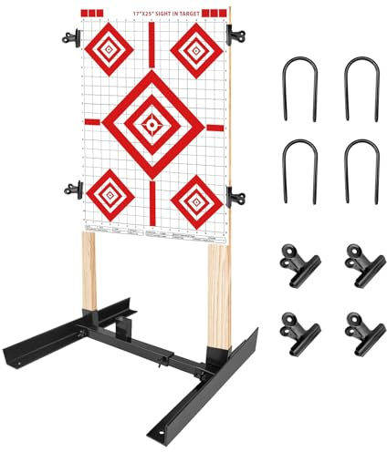 Guyuyii Adjustable Target Stand with H-Shape Base - All-Terrain Metal Target Holder for Outdoor - Width Adjustable Frame with Ground Spikes and 4 Clips for USPSA, IPSC, IDPA Practice, Silhouette Paper