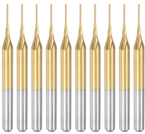 Feriany Lot de 10 fraises à queue en carbure de tungstène avec revêtement en titane CNC pour machine de circuit imprimé Tige 1/8 0,6 mm