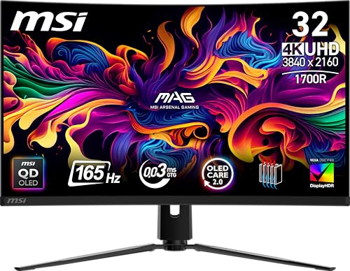 MSI MAG 321CUP QD-OLED 32 3840 x 2160 (UHD) Computer Monitor, 165Hz, Adaptive Sync, HDMI, DP Port, VESA Mount, Tilt, Speaker, 0.03ms, Black