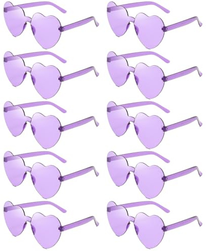 Dwenarry Lot de 10 paires de Lunettes de Soleil Coeur Violet Lunette de Fête en Forme de Cœur Lunettes Vintage Pour Femme