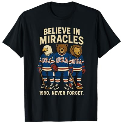 USA 1980 Ice Hockey Retro Animals T-Shirt