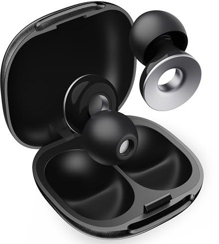 Measuki Tappi Orecchie Dormire - 47dB Soppressione Rumori, 15s Sollievo Pressione, Adatti per Dormire di Lato, Russamento e Viaggi. Riutilizzabili con 8 Punte (XS/S/M/L) + Custodia