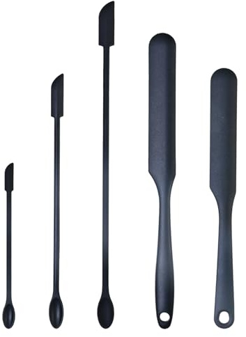 Espatulas Silicona Cocina de 2 Piezas + Mini Lengua Silicona de 3 Piezas con Punta Pequeña, Juego Adecuado Para el Cuidado Belleza y Cocina, Repostería y Otras Escenas, Se Puede Colgar para Guardar