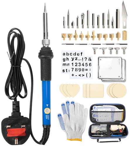 Pyrography Kit 45 in 1 Wood Burning Set, 60W Adjustable Temperature 200-450°C Engraving Pen Wood Burner Tool Kit, HeatResistant Gloves & Carry Case for Beginner Adults DIY Craft Wood Carving Embossing