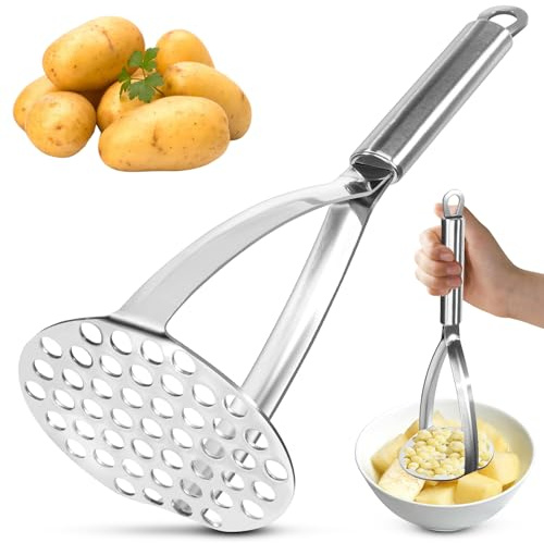 Machacador de patatas de acero inoxidable – De acero inoxidable totalmente apto para alimentos, apisonador de cocina, prensa de patatas, apto para lavavajillas, puré de patatas, verduras, frutas