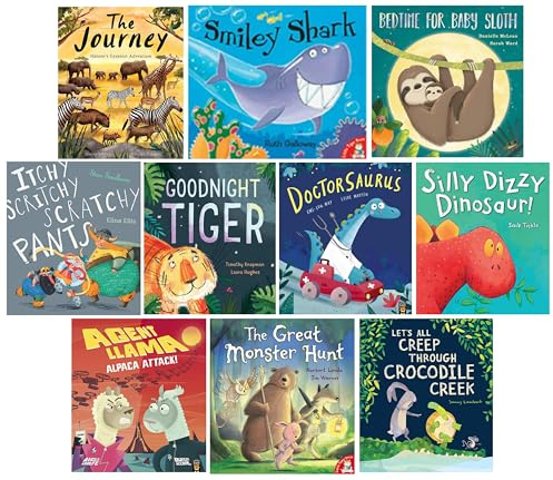Animal Bed Time Stories Illustrated 10 Picture Books Collection Set (The Journey, Smiley Shark, Bedtime for Baby Sloth, Itchy, Scritchy, Scratchy Pants, Goodnight Tiger, Doctorsaurus, & Four More...)