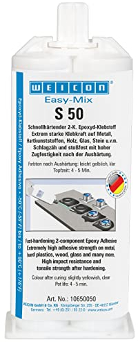 Weicon 10650050 S50 Easy-Mix S 50 Epoxyd-Klebstoff Zwei Komponentenkleber transparent, 50 ml