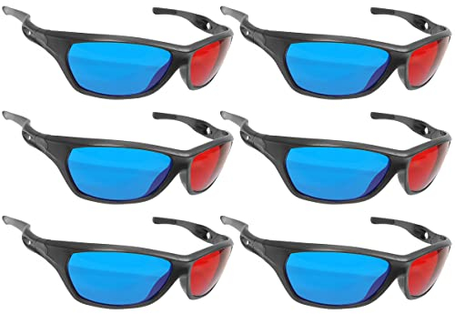 Lunettes 3D anaglyphes (rouge et bleu cyan), lunettes 3D pour télé ou ordinateur, de style sportif, de la marque Ganzoo – lot de 6 paires