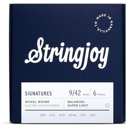 Stringjoy Signatures 9-42 Super Light Gauge – Nickel Wound Electric Guitar Strings - Balanced Tension for Exceptional Playability and Incredible Tone, Electric 6 String Set, 1-Pack