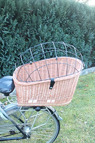 Marcus´ Weidenhandel Hundefahrradkorb für Gepäckträger aus Weide mit Metallgitter und Kissen Gepäckträgerkorb Weidenkorb Fahrradkorb Natur XL oder XXL (XXL mit Kissen)