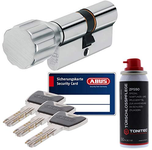 ToniTec Set aus ABUS Sicherheitsschloss Schließzylinder als Knaufzylinder Profilzylinder XP20 KXP20S mit Sicherungskarte 45/40K und ToniTec Pflegespray