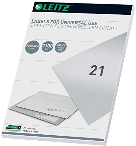 Leitz PC-beschriftbare Universal Etiketten 70 x 42.3 mm, Weiß, 61780001