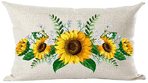 Ramirar Ink Oil Painting Watercolor Yellow Orange Sunflowers Summer Decorative Lumbar Throw Pillow Cover Case Home Living Room Bed Sofa Car Cotton Linen Rectangular 12 x 20 Inches