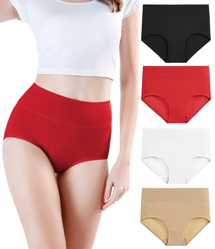 wirarpa Braguitas Culotte Algodón para Mujer Bragas de Cintura Alta Cómodo Faja Reductora Ajustan 4 Pack Talla XL
