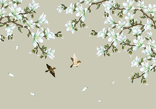 Wesmilewallpapaer Tapete Fototapete 3D Effekt Zweige Blumen Vögel Vintage Art 430x300cm Seide Vliestapete Wandbilder Wanddeko Wohnzimmer Schlafzimmer