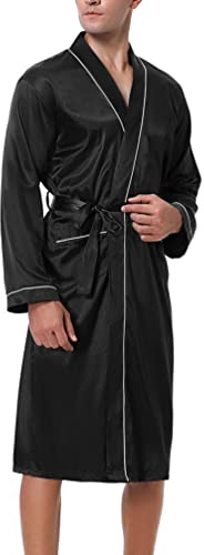 Bresdk Vestaglia Uomo Raso Manica Lunga Accappatoio Leggero Vestaglia Kimono Seta Pigiama Camicia da Notte da Uomo