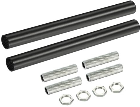 sourcing map Threaded Extension Rod 5.91 Pipe Black 2 Set | Lamp Pipe with Connector Light Fixture for Pendant Light Island Lighting Chandeliers Stems