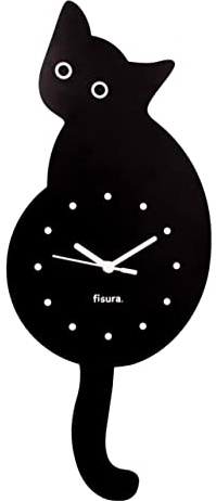 FISURA - Katzenuhr mit Schwanz. Original-Wanduhr. Leise Wanduhr 46 x 8 Zentimeter. Holz und ABS. 1 AA-Batterie (Nicht enthalten) (Schwarz)