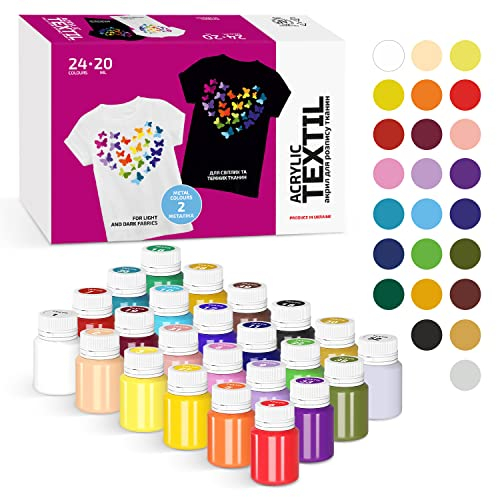 7 Artists Textilfarbe Waschmaschinenfest - 24 Stoffmalfarben Waschfest x 20 ml - Stoff Farbe für Kleidung, Schuhe, Jeans, Taschen, T Shirt Bemalen